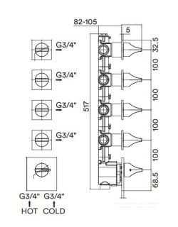 Скрытая часть для термостатического смесителя Bossini Z030275000 на пять выходов
